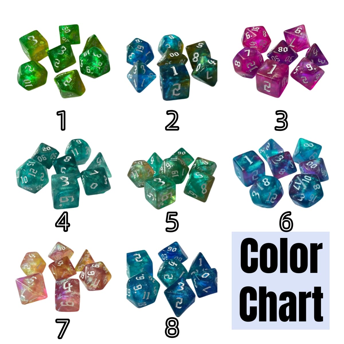 Acrylic Dice New Duo-Shift Chameleon Polyhedral DnD D&D Dice Set