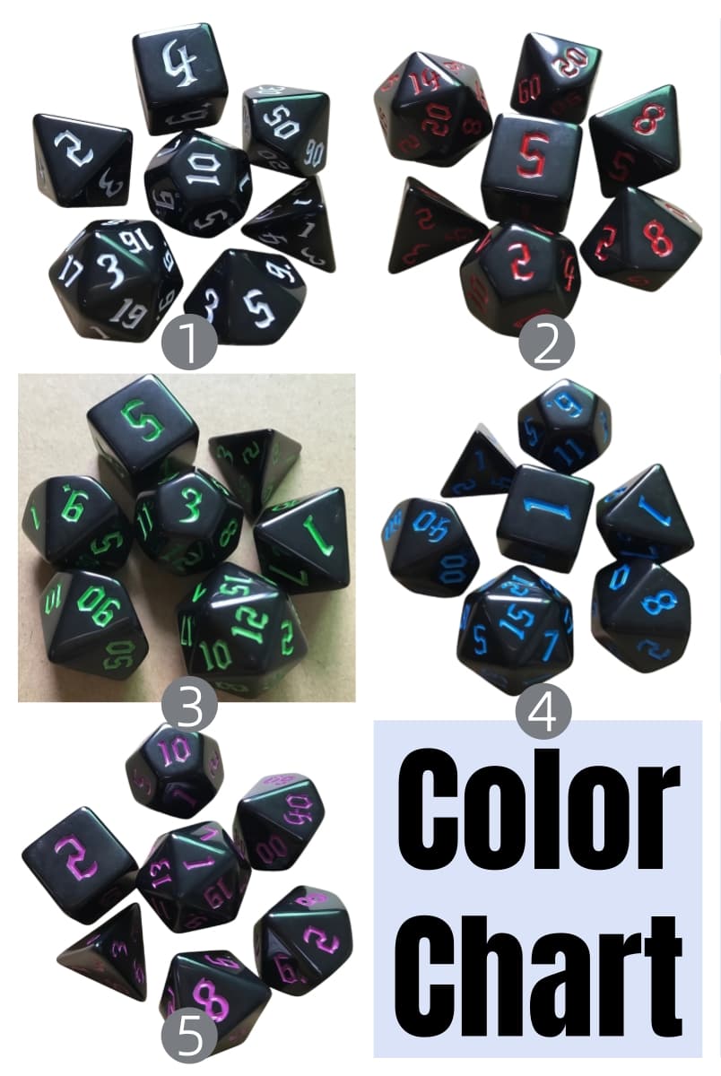 Acrylic Dice Solid Black with Colorful Inked Polyhedral DnD D&D Dice Set