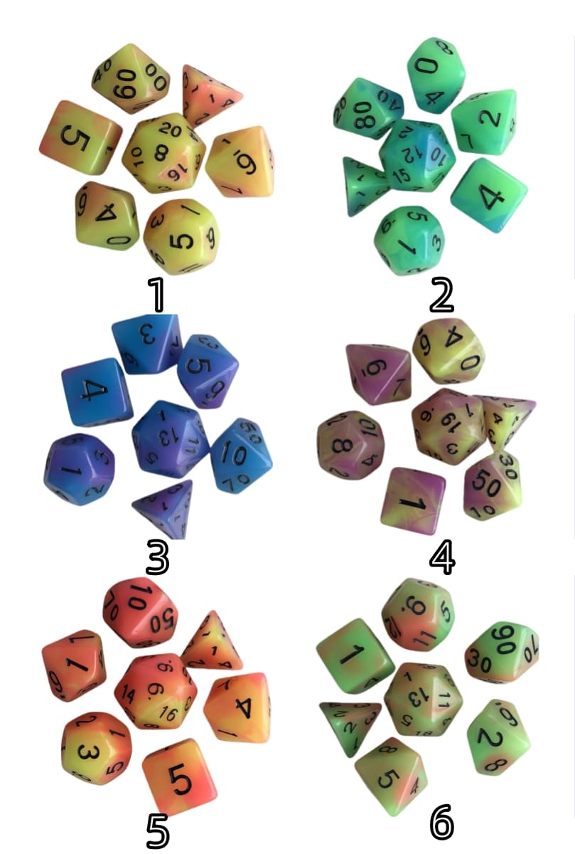 Acrylic Dice Duo-Tone Glow-in-the-Dark Polyhedral DnD D&D Dice Set