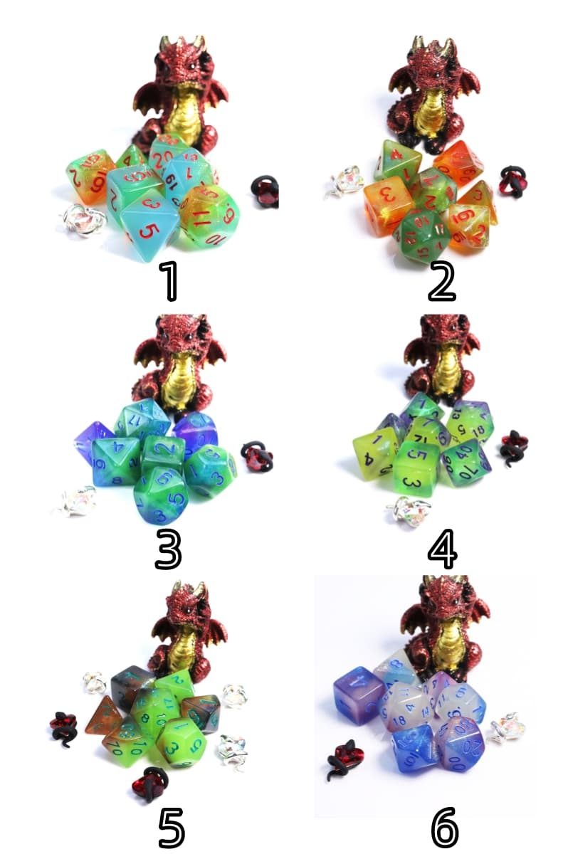 Acrylic Dice Glow Galaxy Tri-Shift Chameleon Polyhedral DnD D&D Dice Set