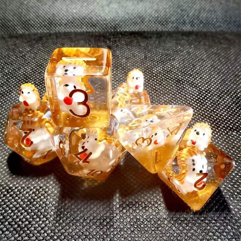 Resin Dice Cartoon Hedgehog DnD D&D Dice Set