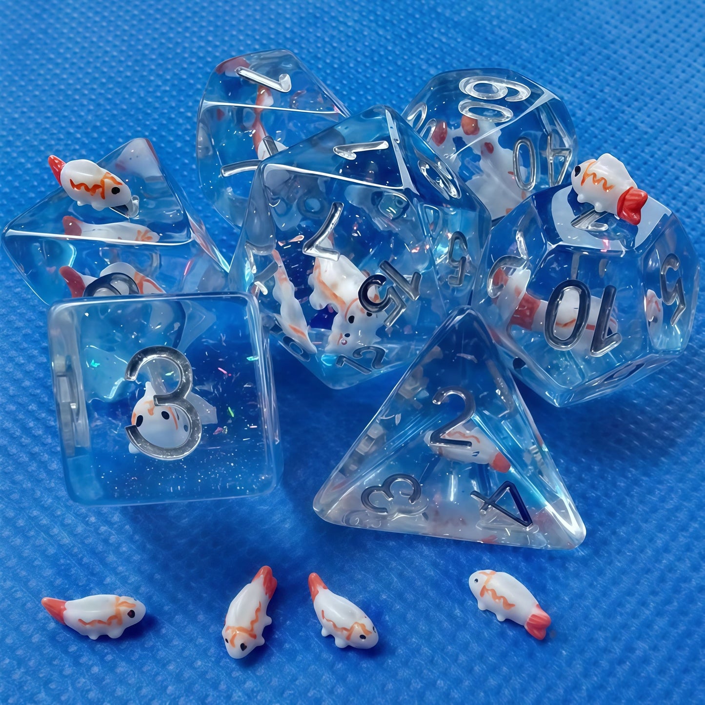 Resin Dice Cartoon Swimming Fish DnD D&D Dice Set
