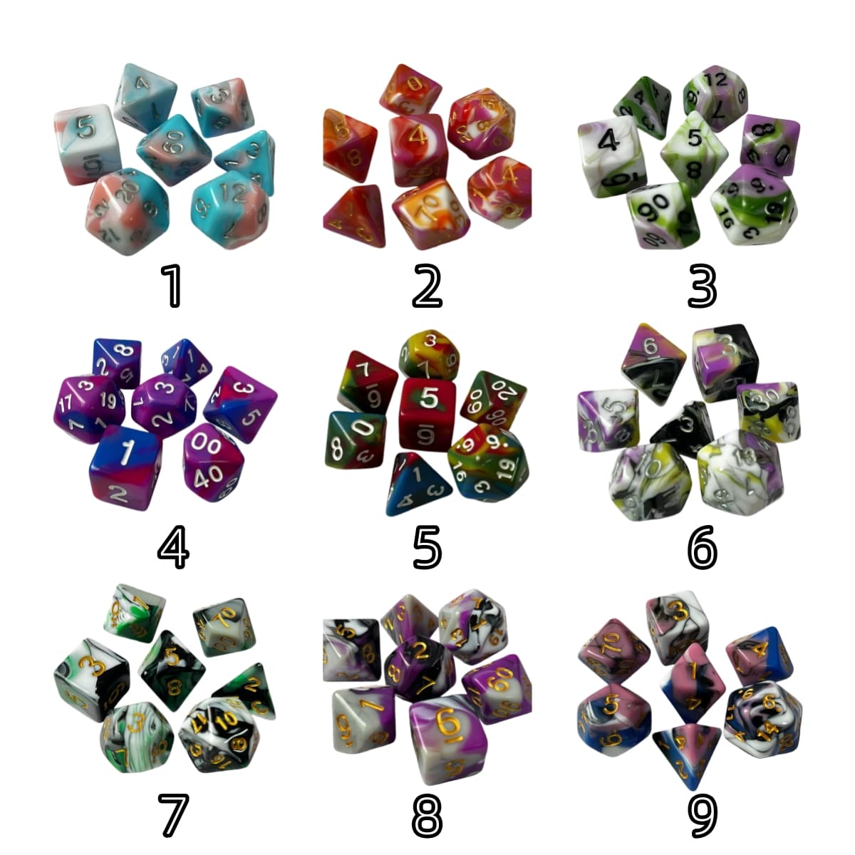 Acrylic Dice New Quad-Tone Polyhedral DnD D&D Dice Set