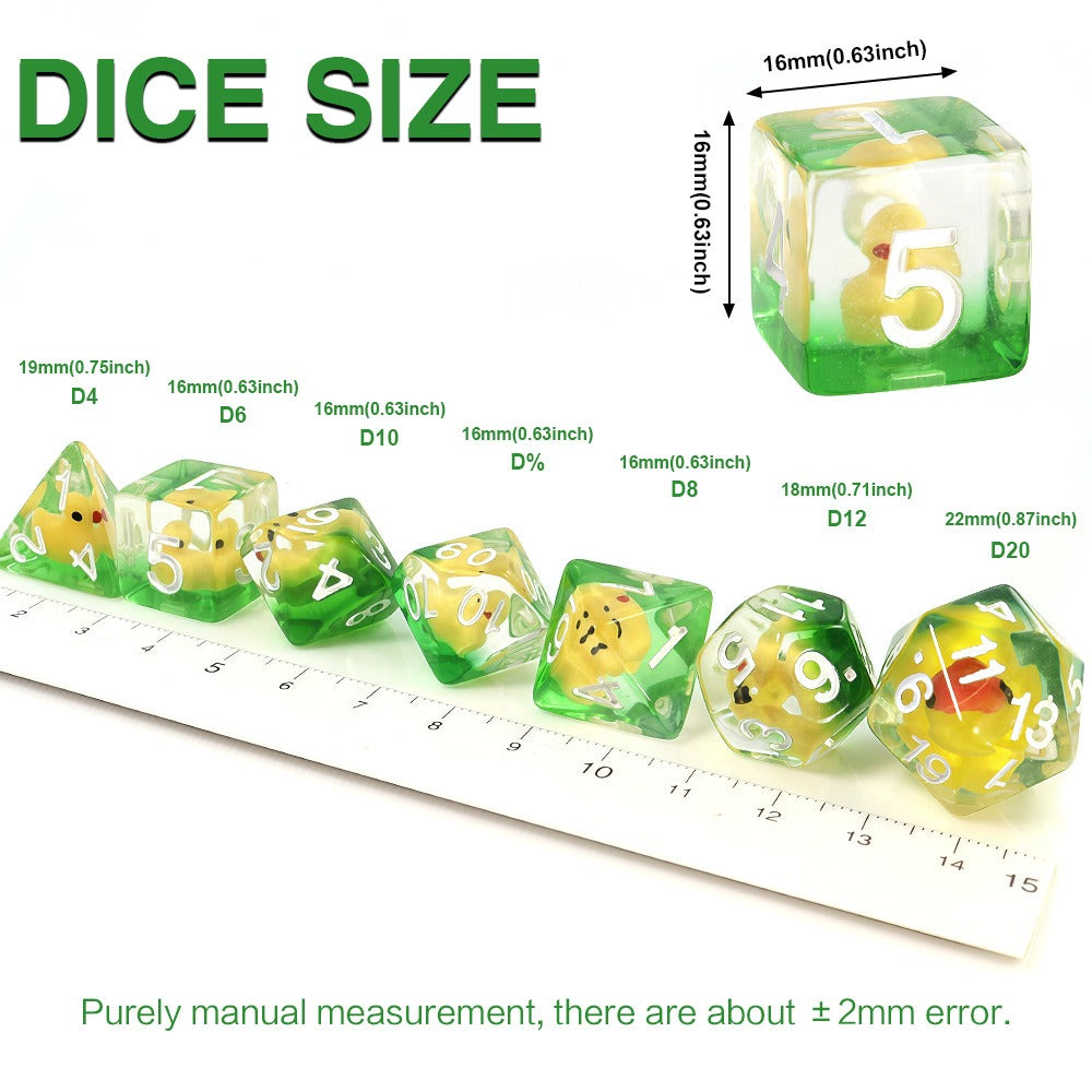 Resin Dice Cartoonish Two-Tone Yellow Duck Dice with DnD D&D Dice Set