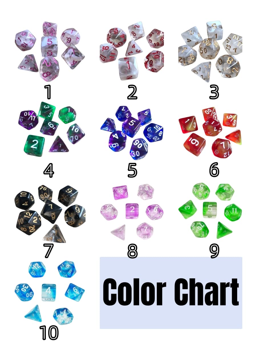 Acrylic Dice Duo-Tone Crystal Wispy Polyhedral DnD D&D Dice Set