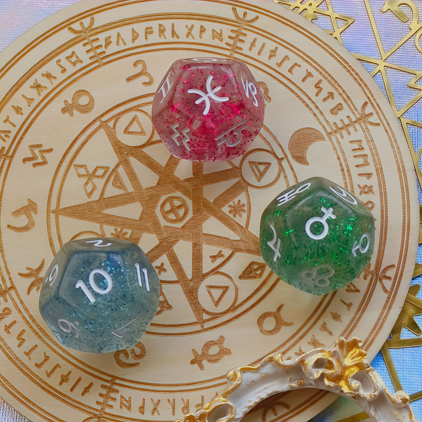 Acrylic Dice ‌D12-Sided Multi-Color Star Constellation Polyhedral DnD D&D Dice Set