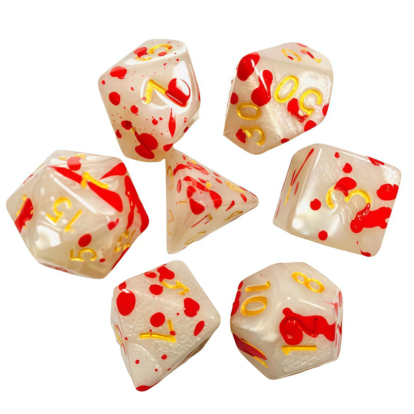 Acrylic Dice Pearl Black Pearl Blood Splatter Polyhedral Pearl Black Pearl Blood Splatter Polyhedral
