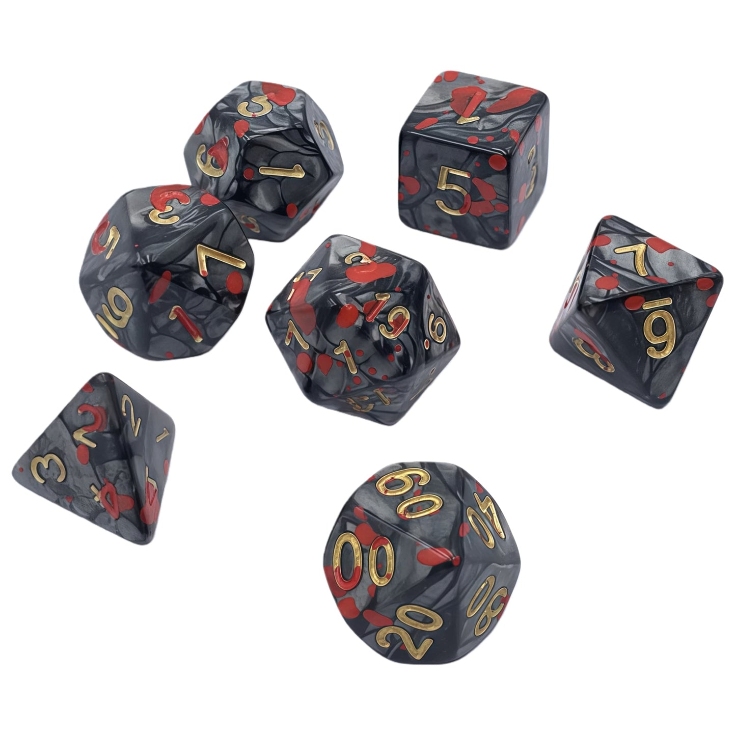 Acrylic Dice Pearl Black Pearl Blood Splatter Polyhedral Pearl Black Pearl Blood Splatter Polyhedral
