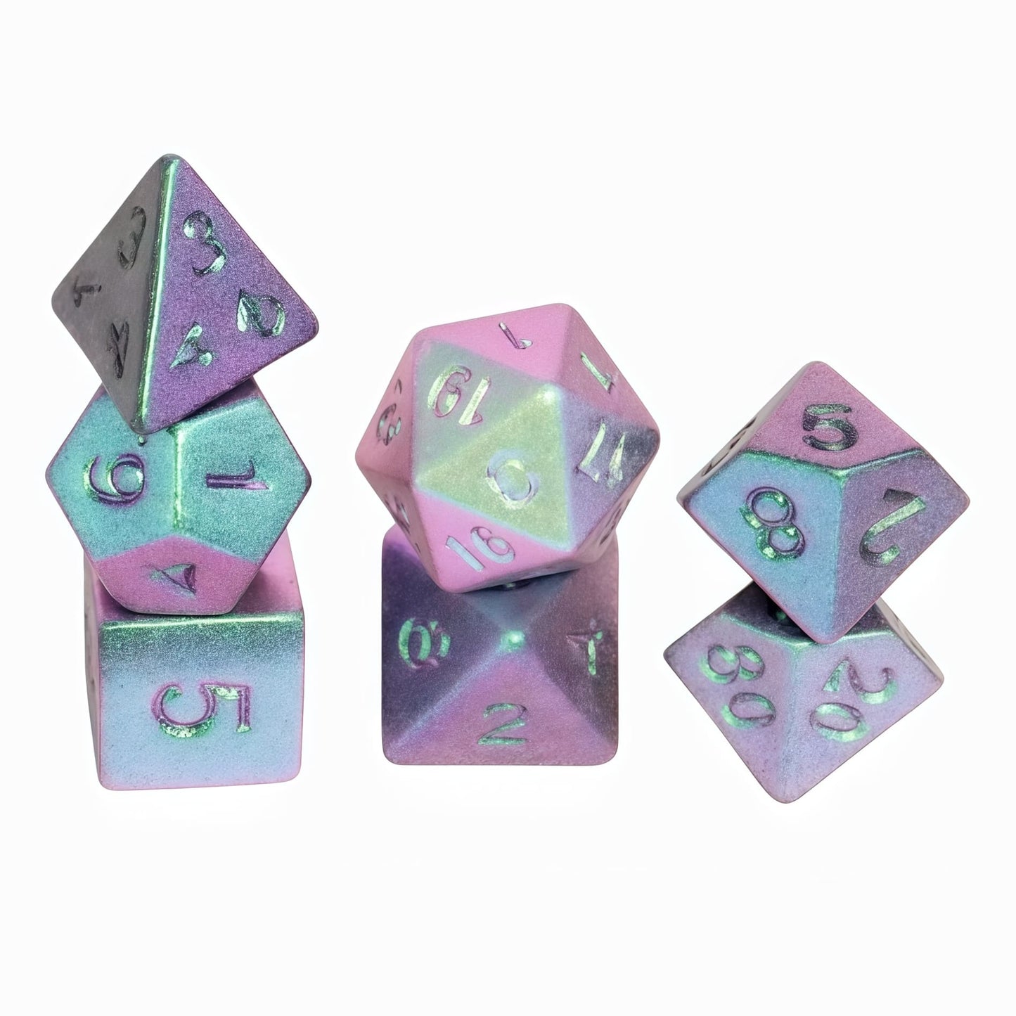 Acrylic Dice ‌Rainbow Electroplated Metallic Polyhedral DnD D&D Dice Set