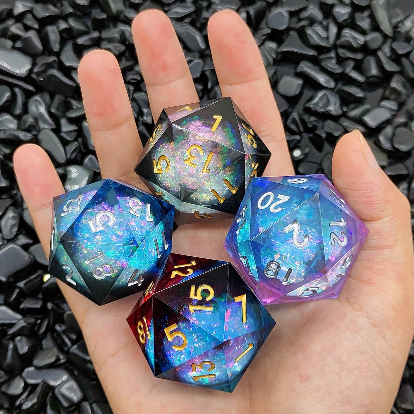 Resin Dice ‌35mm Resin Liquid Core D20 with Glitter‌ DnD D&D Dice Set
