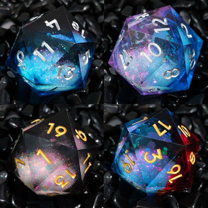 Resin Dice ‌35mm Resin Liquid Core D20 with Glitter‌ DnD D&D Dice Set