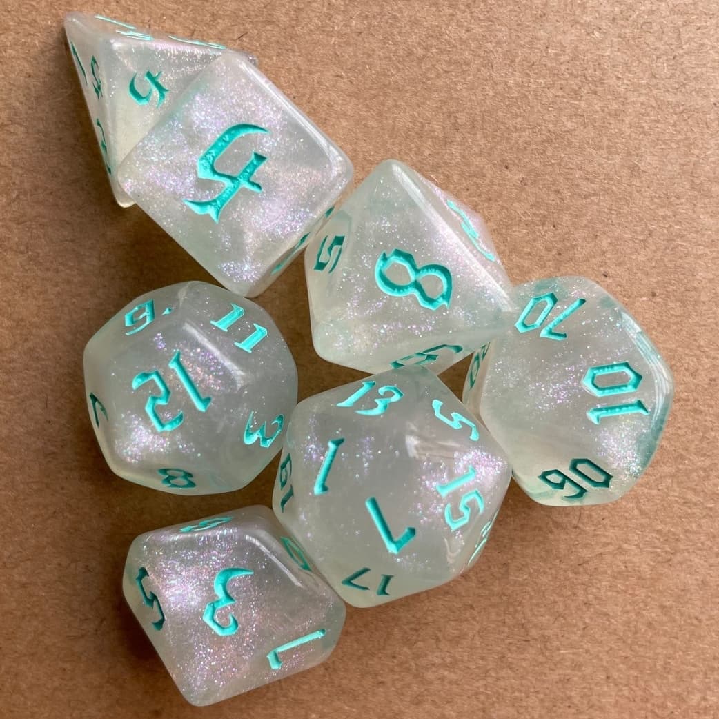 Acrylic Dice ‌White Chameleon Polyhedral DnD D&D Dice Set