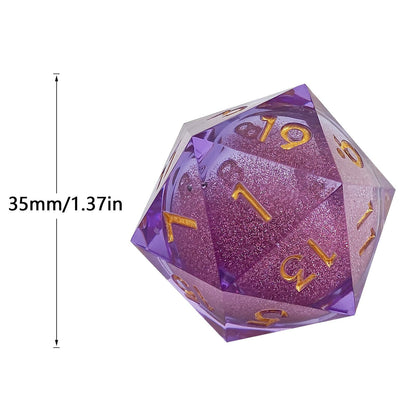 Resin Dice ‌35mm Resin Liquid Core D20 with Glitter‌ DnD D&D Dice Set