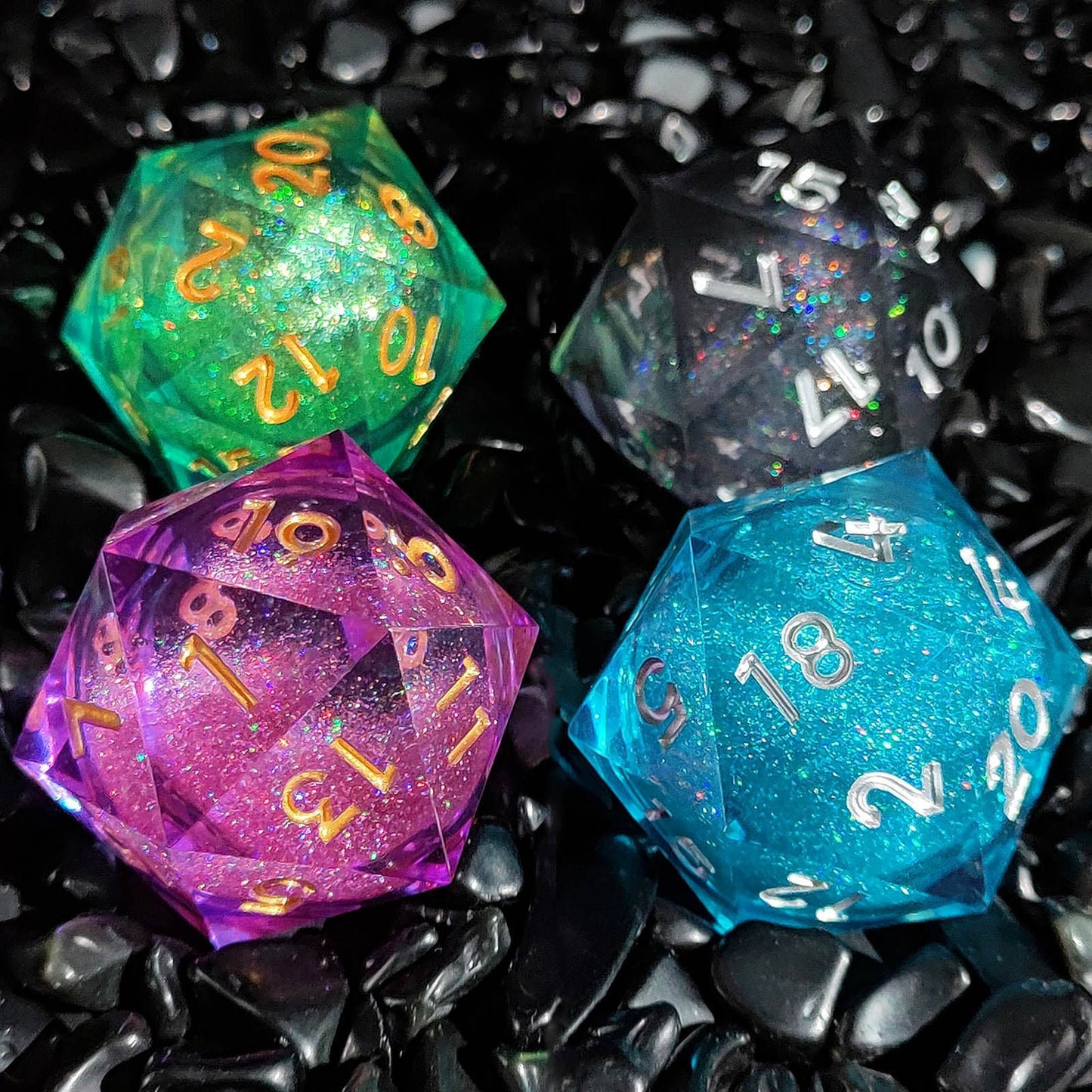 Resin Dice ‌35mm Resin Liquid Core D20 with Glitter‌ DnD D&D Dice Set