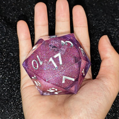 Resin Dice ‌55mm D20 Resin Dice with Glitter Liquid Core‌ DnD D&D Dice Set