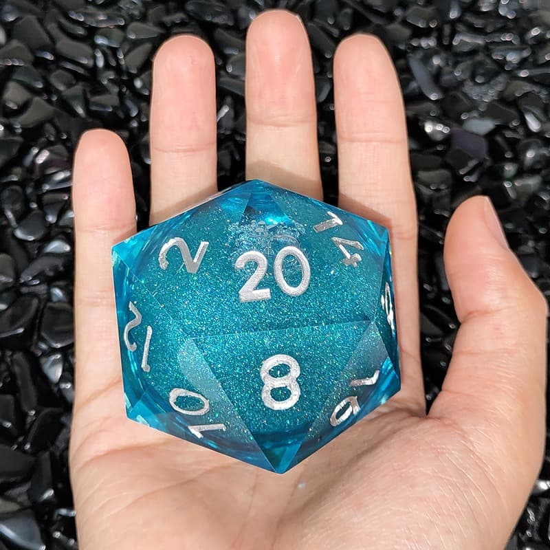 Resin Dice ‌55mm D20 Resin Dice with Glitter Liquid Core‌ DnD D&D Dice Set