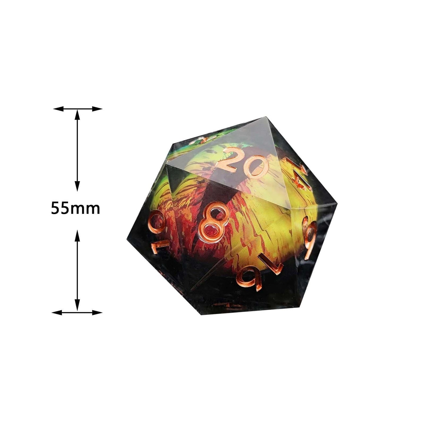 Resin Dice 55mm Resin Drifting Sand Dragon's Eye Design d20 DnD D&D Dice Set
