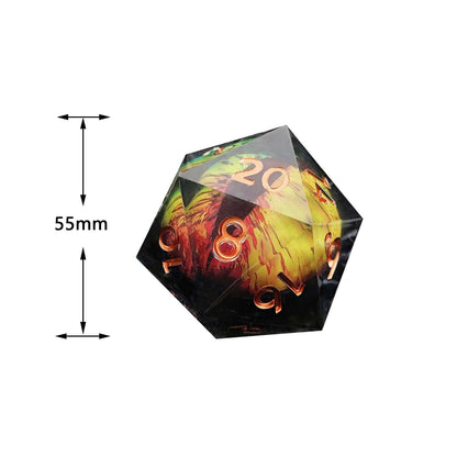 Resin Dice 55mm Resin Drifting Sand Dragon's Eye Design d20 DnD D&D Dice Set