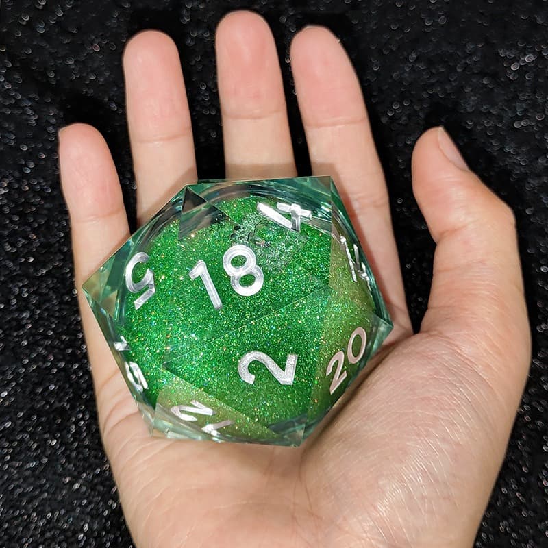Resin Dice ‌55mm D20 Resin Dice with Glitter Liquid Core‌ DnD D&D Dice Set