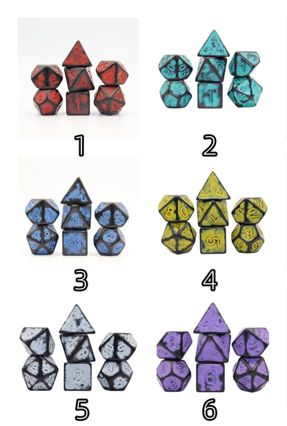 Acrylic Dice Antique Black Speckled Polyhedral DnD D&D Dice Set