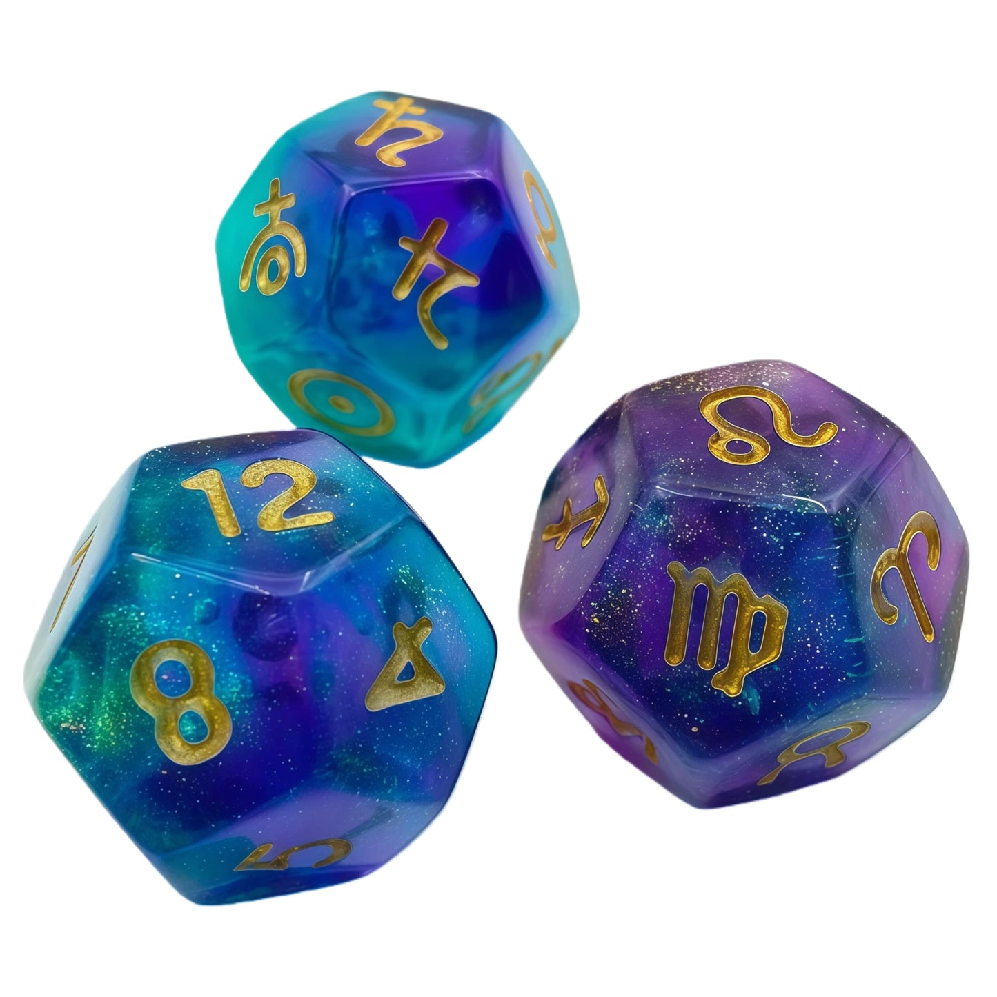 Acrylic Dice‌ Iridescent Transparent Dual-Tone 12 Zodiac Signs Dice‌ DnD D&D Dice Set