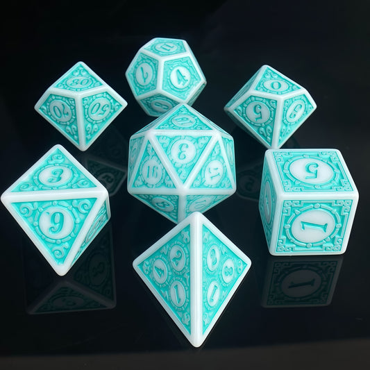 Acrylic Dice Antique Pattern Polyhedral DnD D&D Dice Set