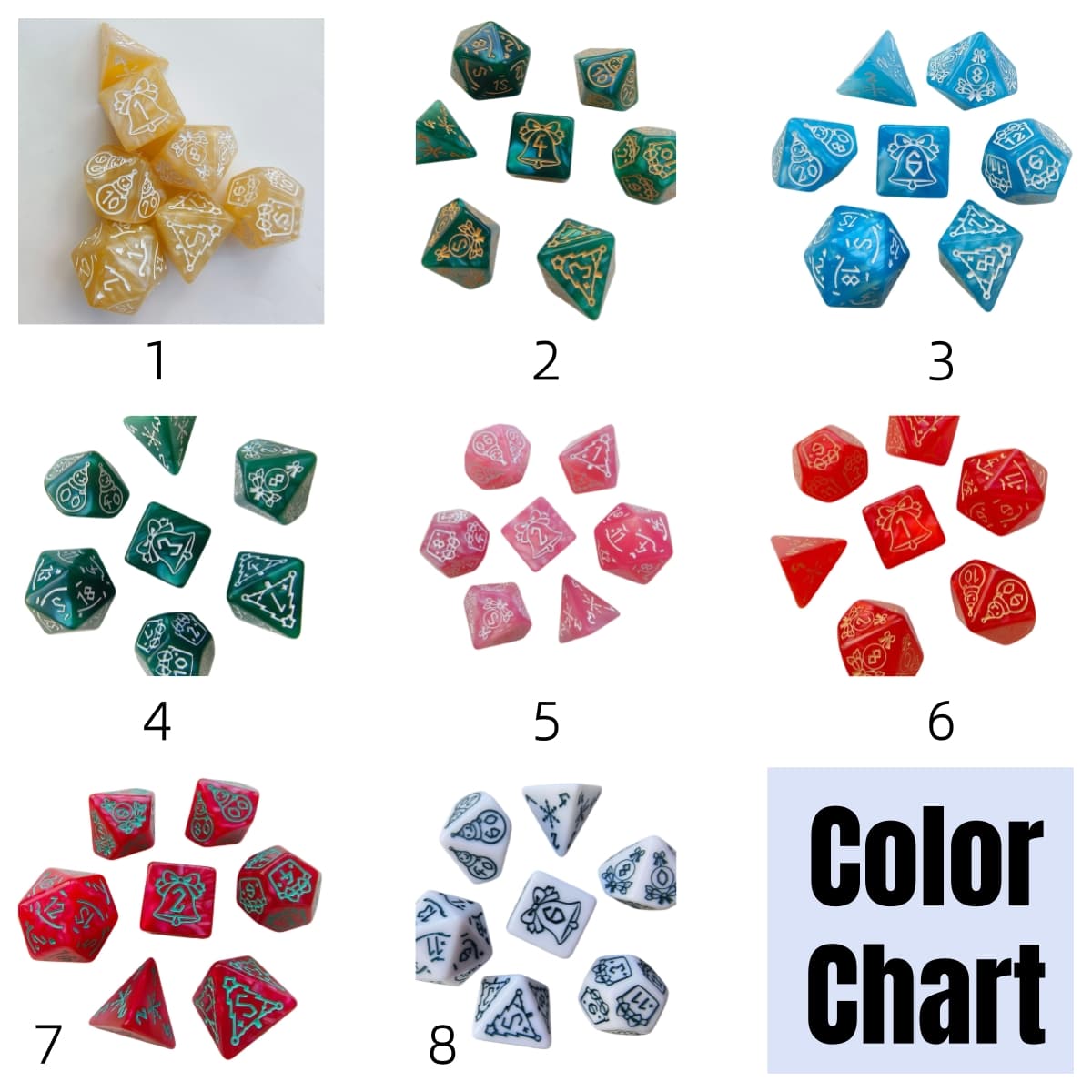 Acrylic Dice ‌‌Christmas Mother-of-Pearl Marbled Polyhedral DnD D&D Dice Set