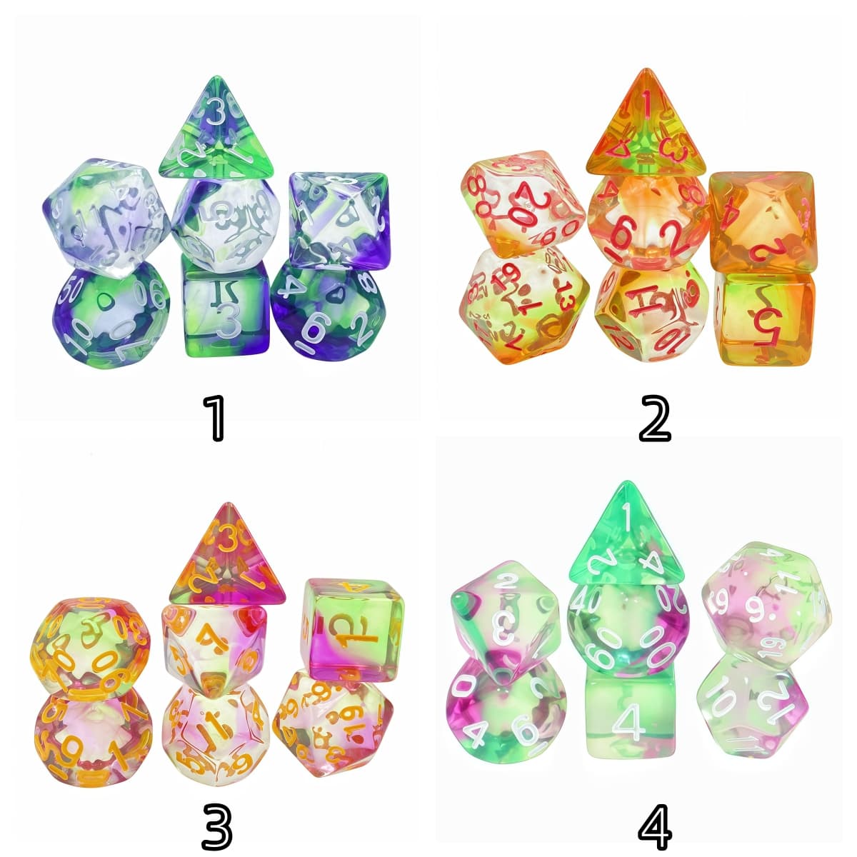 Acrylic Dice Tri-Color Polyhedral DnD D&D Dice Set