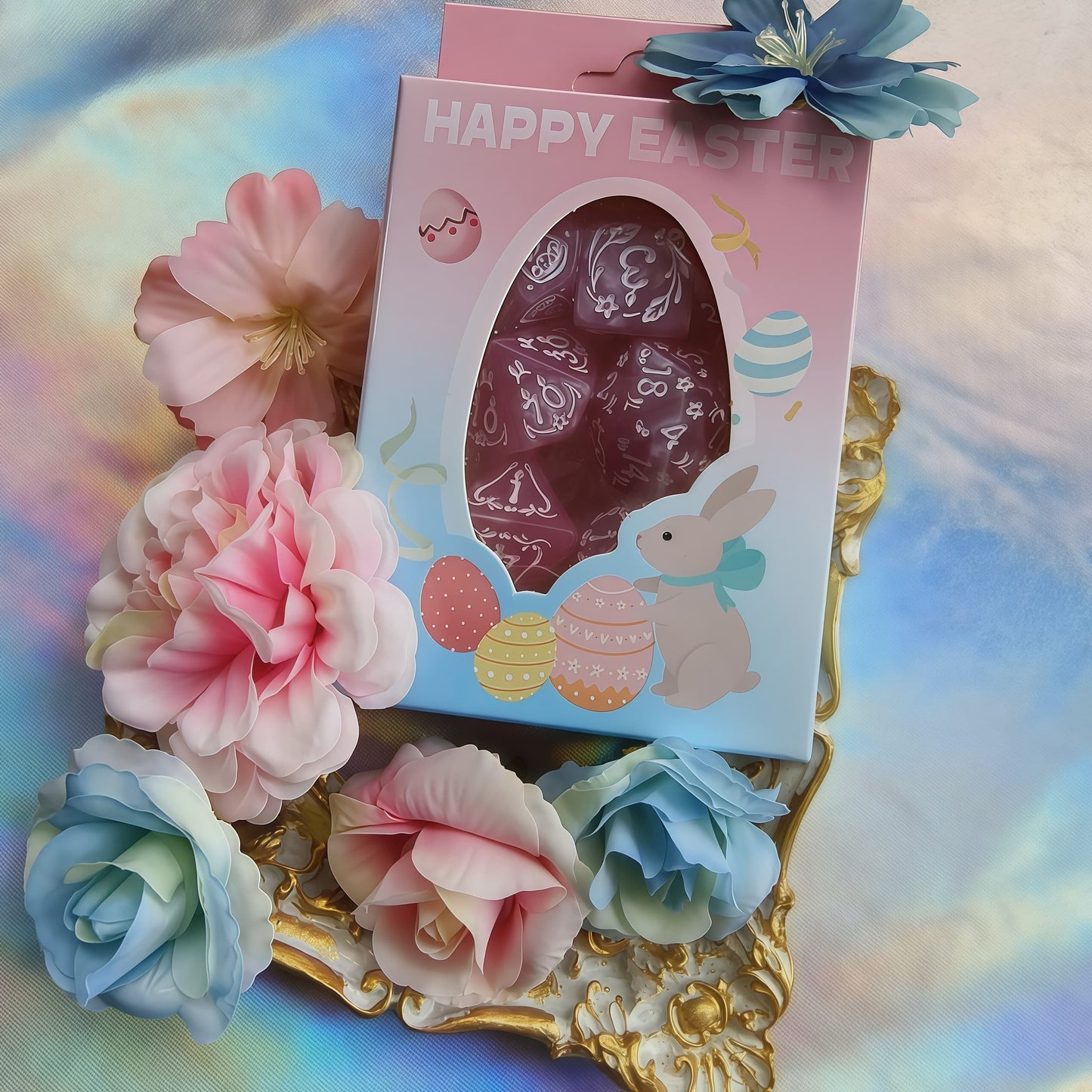 Acrylic Dice‌ Easter Bunny & Eggs Design Polyhedral DnD D&D Dice Set