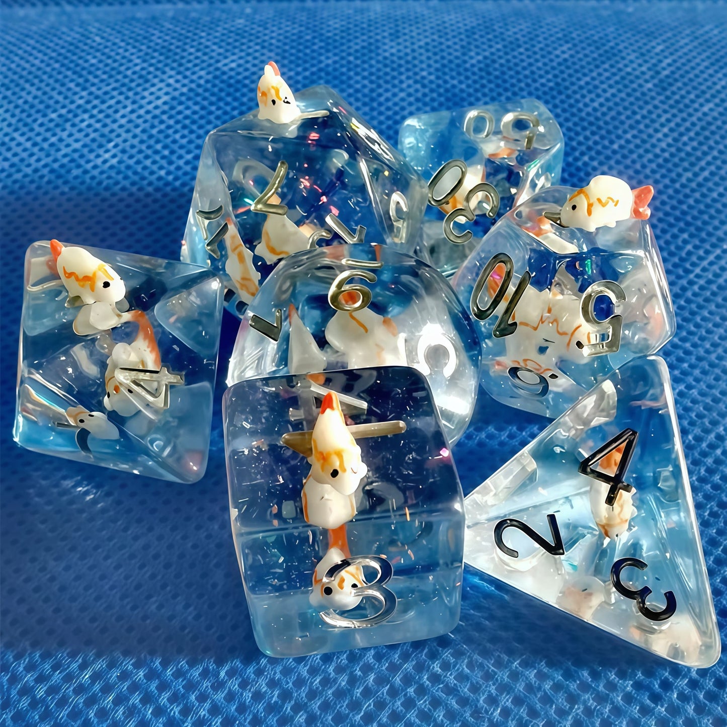 Resin Dice Cartoon Swimming Fish DnD D&D Dice Set