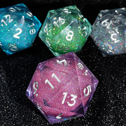 Resin Dice ‌55mm D20 Resin Dice with Glitter Liquid Core‌ DnD D&D Dice Set