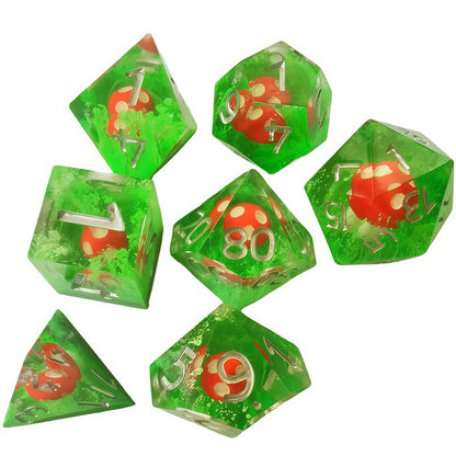 Resin Dice Red Mushroom DnD D&D Dice Set