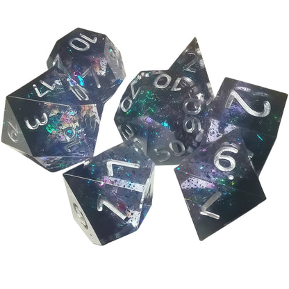 Resin Dice ‌Sharp Edge Rainbow Foil DnD D&D Dice Set
