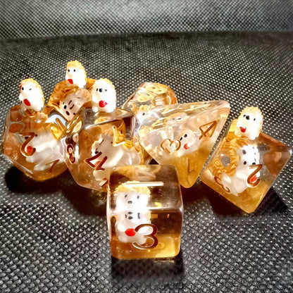 Resin Dice Cartoon Hedgehog DnD D&D Dice Set