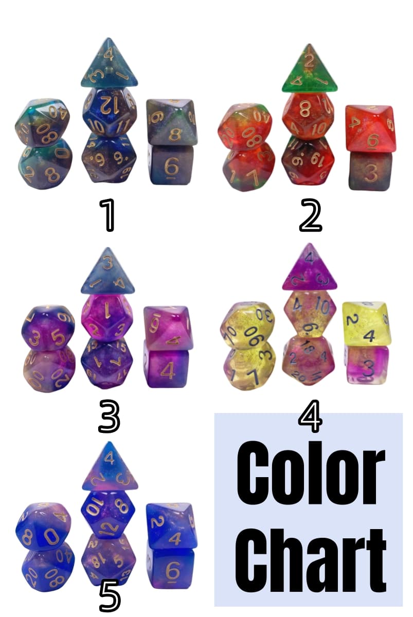 Acrylic Dice Galaxy Tri-Shift Chameleon Glitter Polyhedral DnD D&D Dice Set