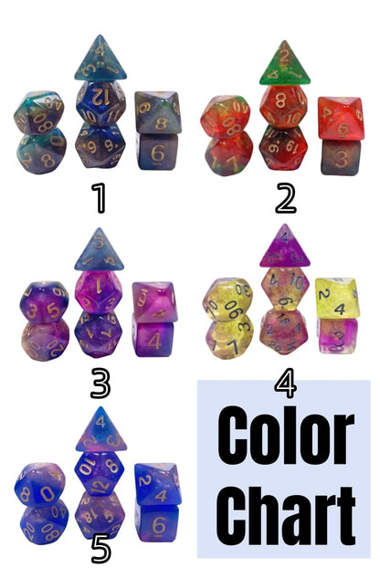 Acrylic Dice Galaxy Tri-Shift Chameleon Glitter Polyhedral DnD D&D Dice Set