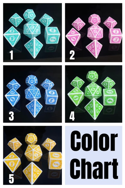 Acrylic Dice Antique Pattern Polyhedral DnD D&D Dice Set