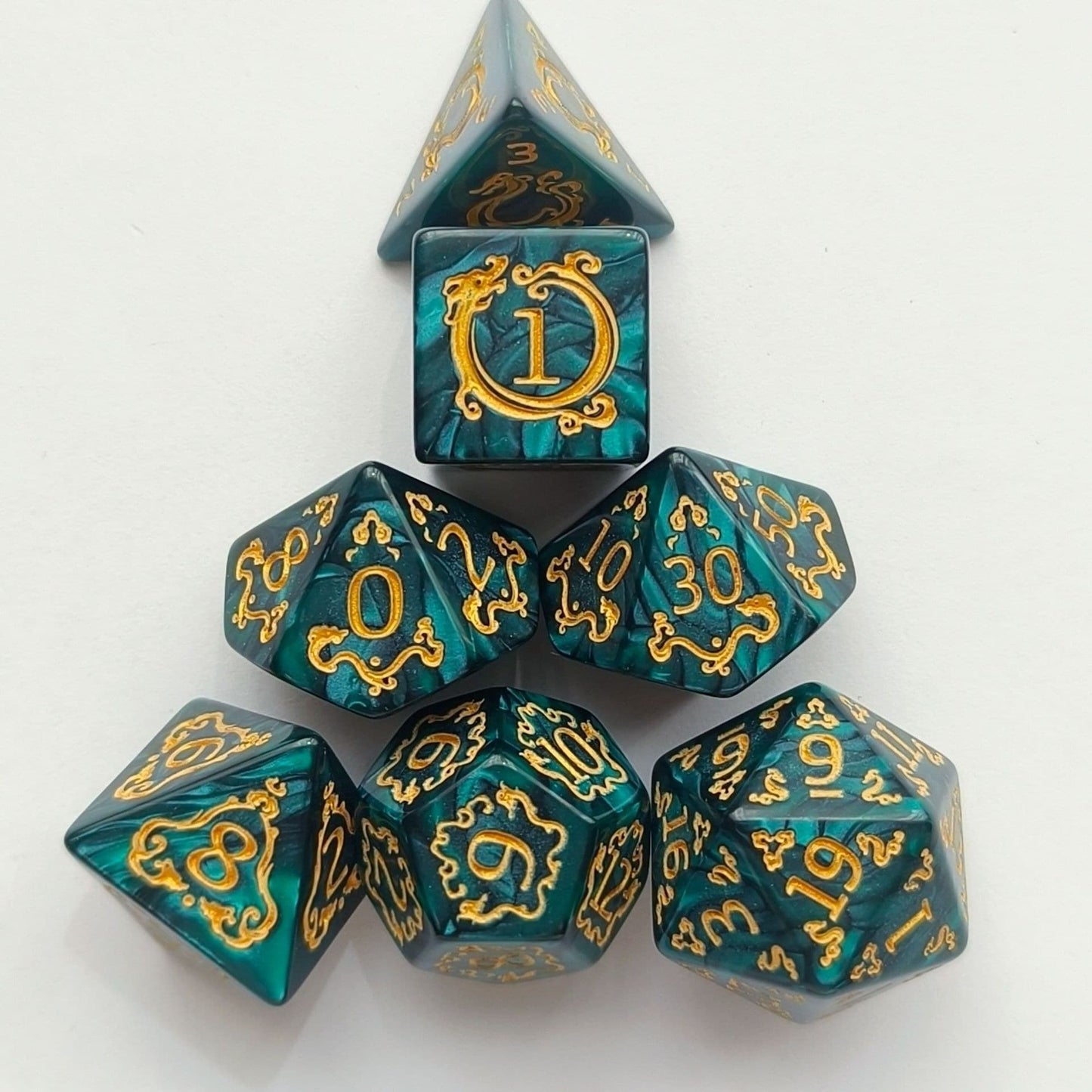 Acrylic Dice Dragon Scale Zodiac Polyhedral DnD D&D Dice Set