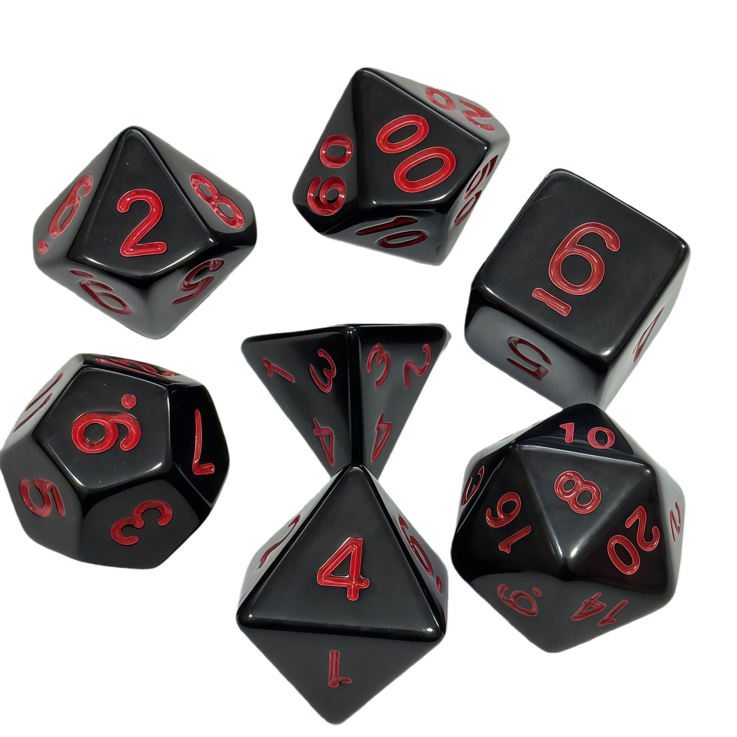 Acrylic Dice Solid Black with Colorful Inked Polyhedral DnD D&D Dice Set