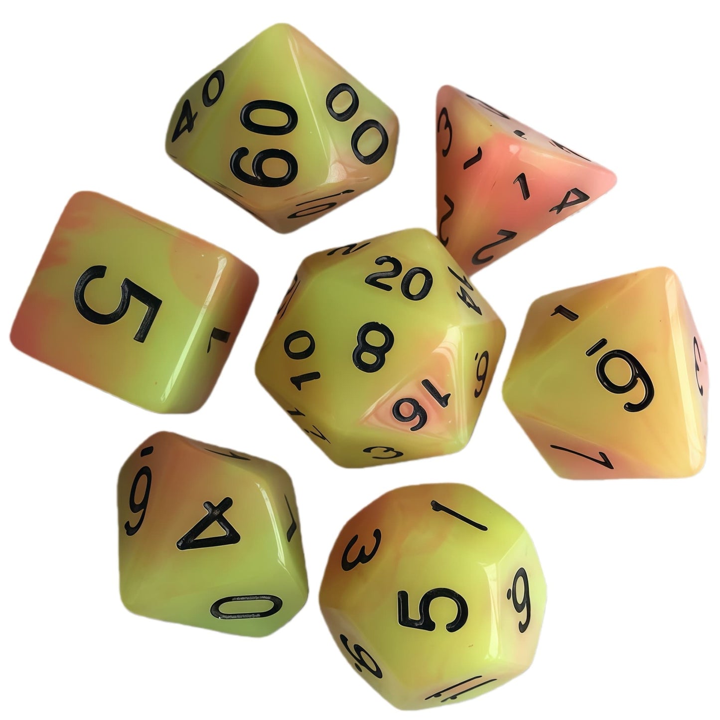 Acrylic Dice Duo-Tone Glow-in-the-Dark Polyhedral DnD D&D Dice Set