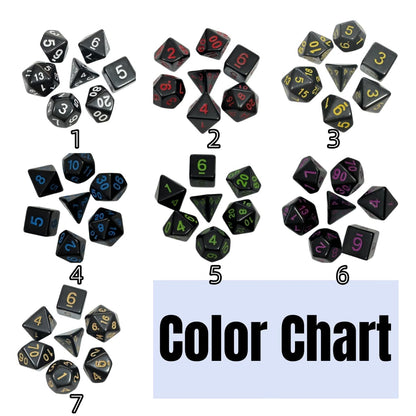 Acrylic Dice Solid Black with Colorful Inked Polyhedral DnD D&D Dice Set