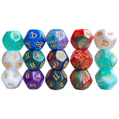 Acrylic Dice ‌12-Zodiac Polyhedral DnD D&D Dice Set