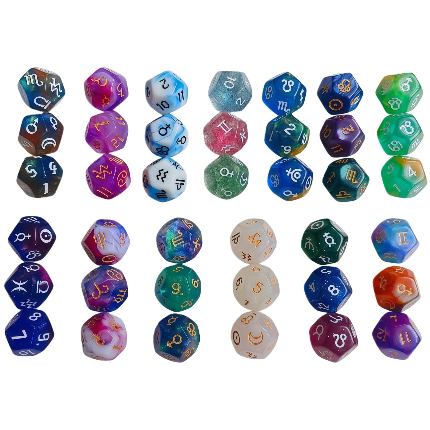 Acrylic Dice ‌D12-Sided Multi-Color Star Constellation Polyhedral DnD D&D Dice Set