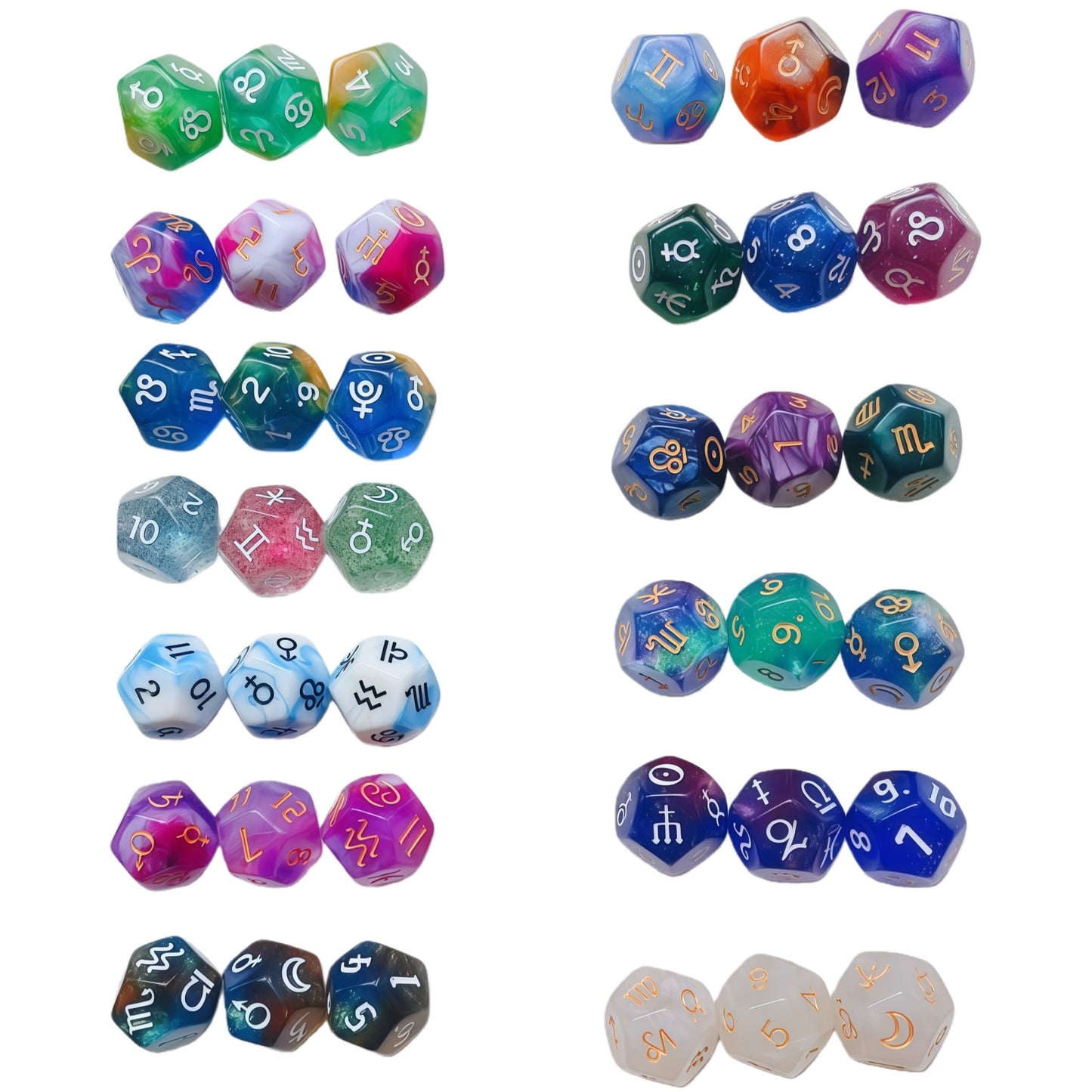 Acrylic Dice ‌D12-Sided Multi-Color Star Constellation Polyhedral DnD D&D Dice Set
