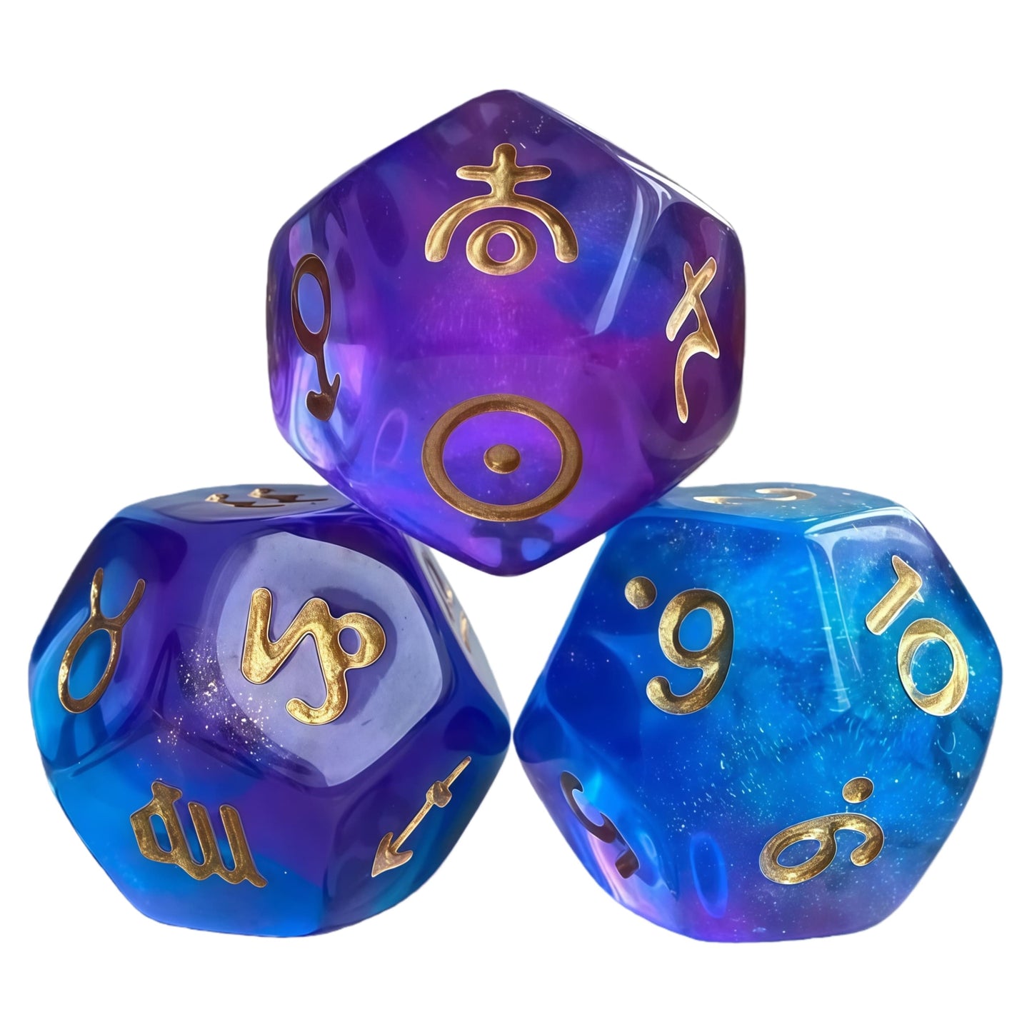 Acrylic Dice‌ Iridescent Transparent Dual-Tone 12 Zodiac Signs Dice‌ DnD D&D Dice Set