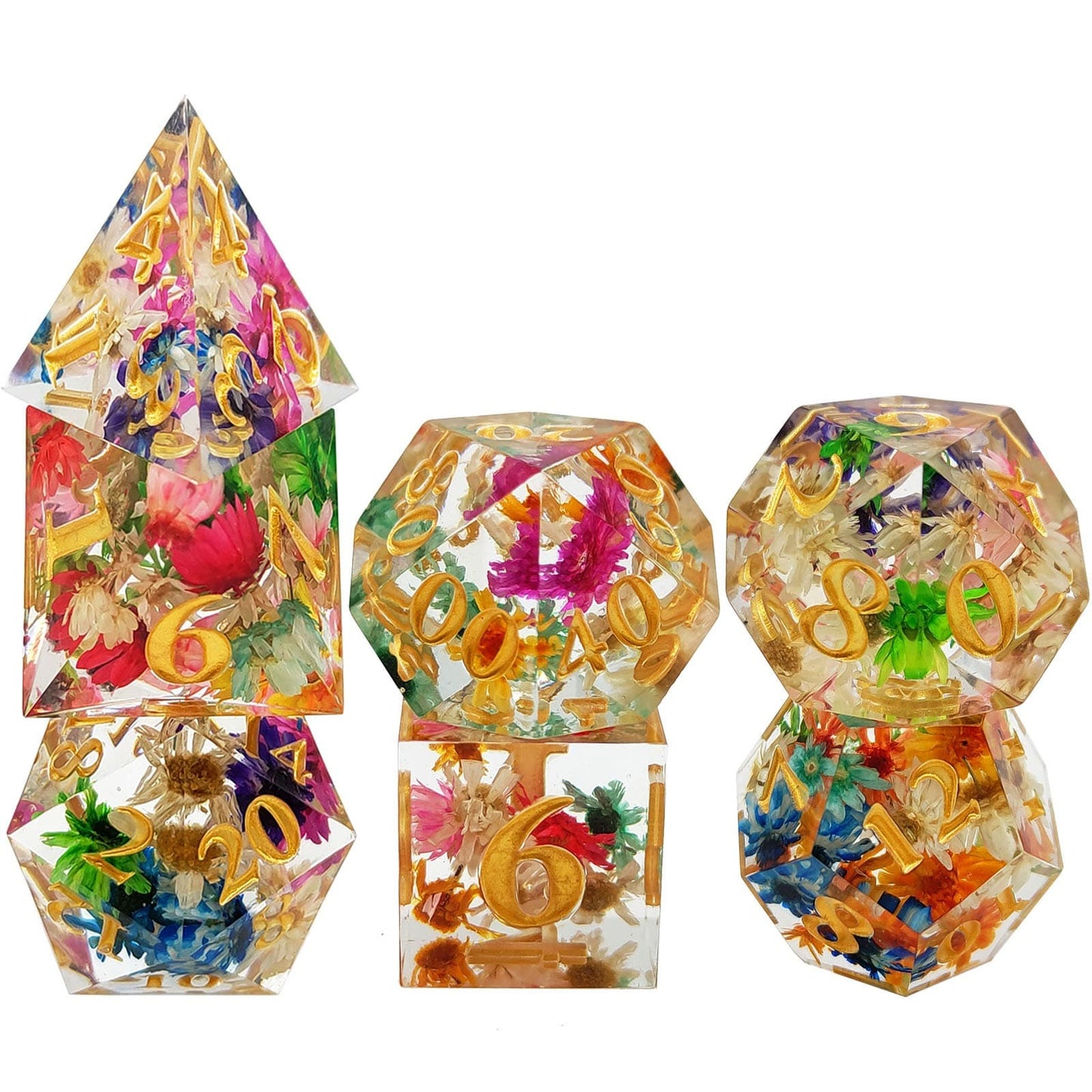 Resin Dice Colorful Transparent Floral Polyhedral DnD D&D Dice Set
