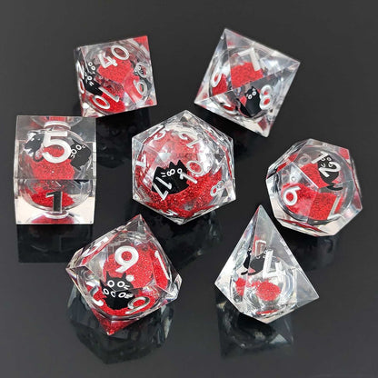Resin Dice Resin Liquid Core Dice with Cat-Shaped Glitter DnD D&D Dice Set