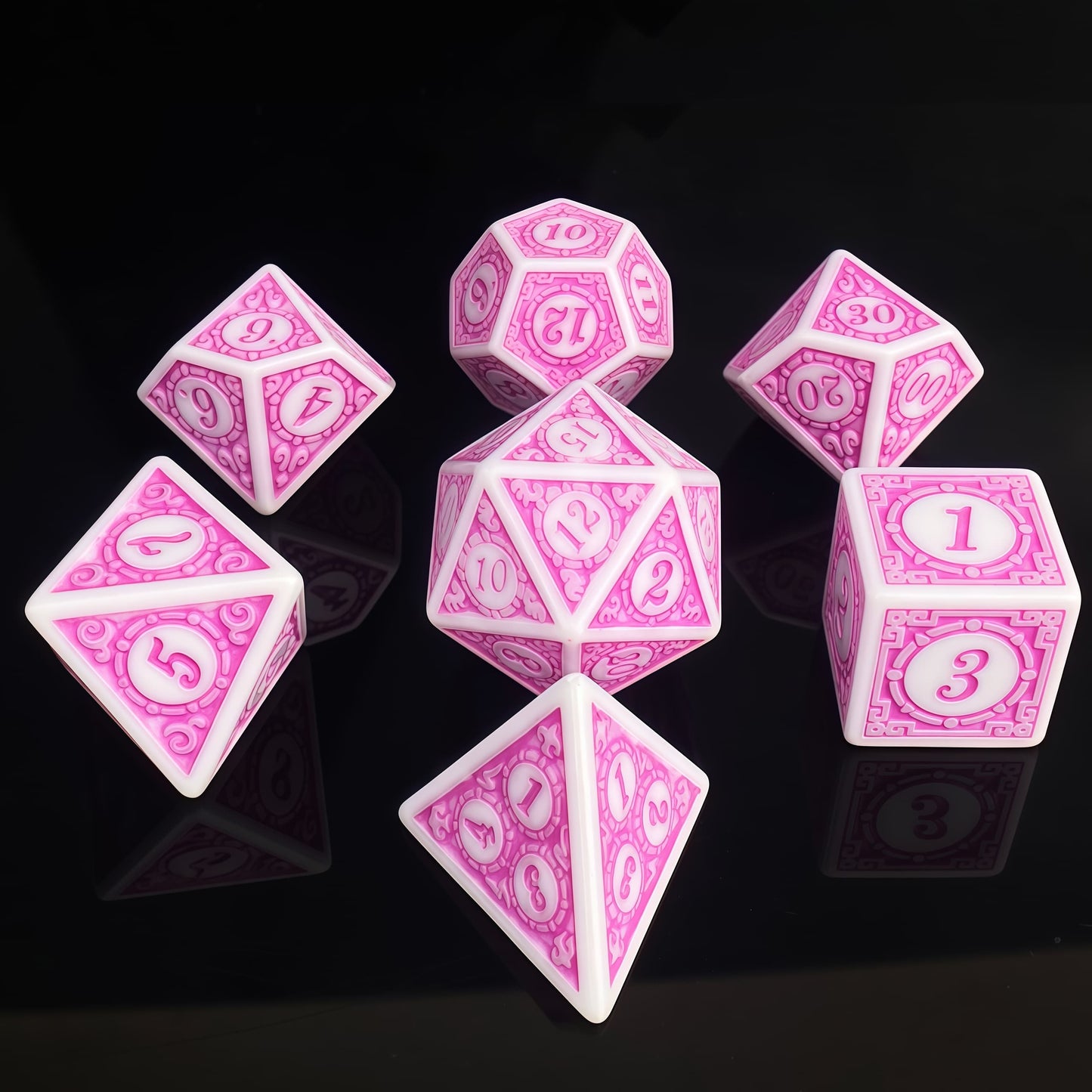 Acrylic Dice Antique Pattern Polyhedral DnD D&D Dice Set