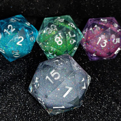 Resin Dice ‌55mm D20 Resin Dice with Glitter Liquid Core‌ DnD D&D Dice Set