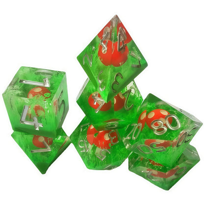 Resin Dice Red Mushroom DnD D&D Dice Set